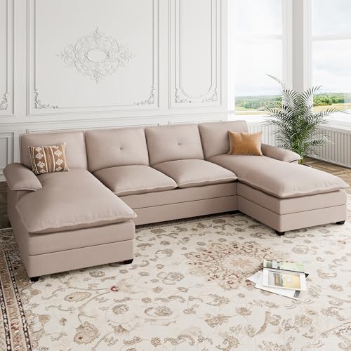 110" U-Shaped 4 Seat Sectional Sofa with Double Chaise, Beige Y3029