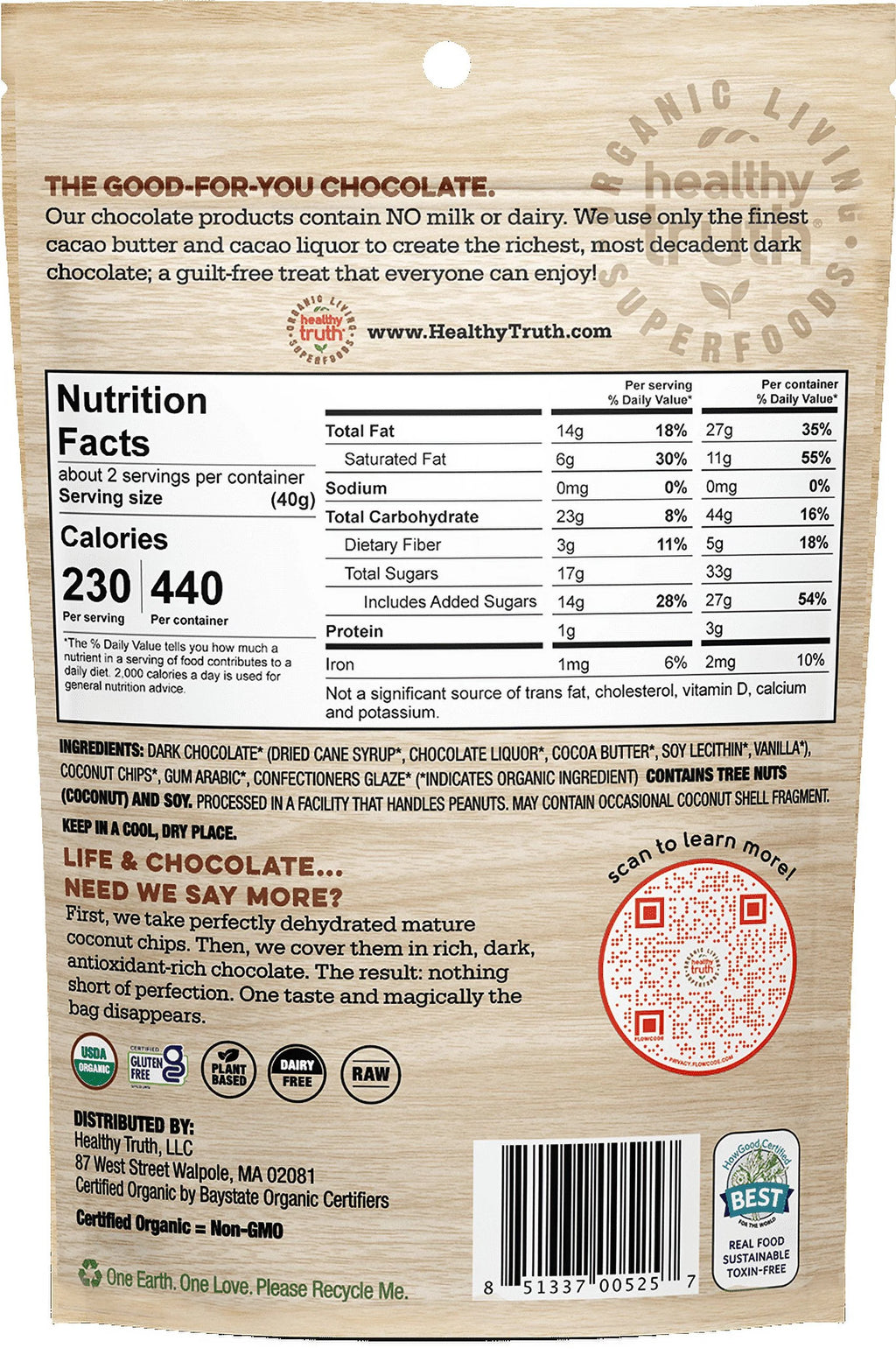Organic Dark Chocolate Covered Coconut Chunks 2.7 oz B55374