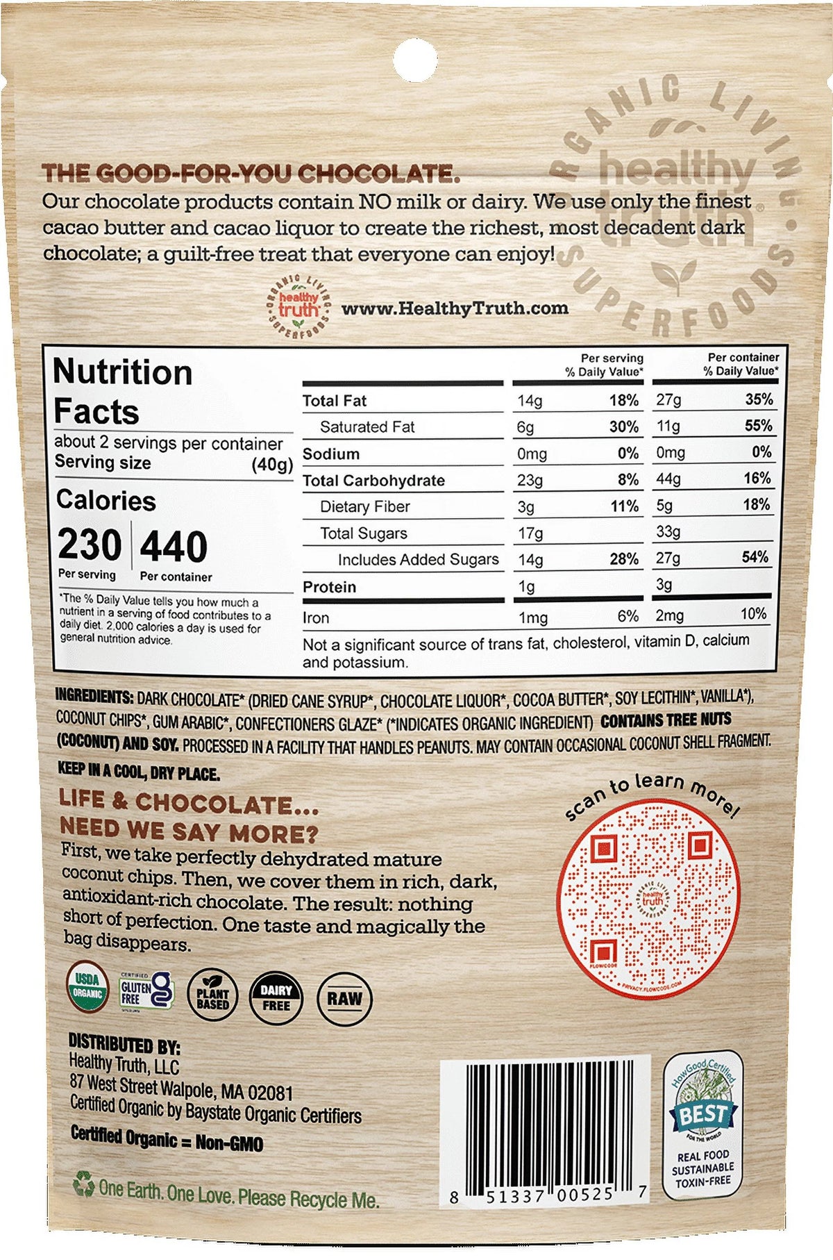 Organic Dark Chocolate Covered Coconut Chunks 2.7 oz B55374