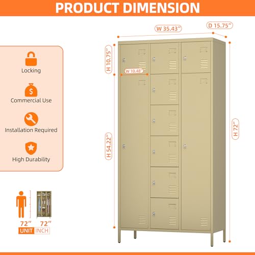 72" H Metal Storage Lockers with Doors and Rod, 7+1 Doors, Camel P2286