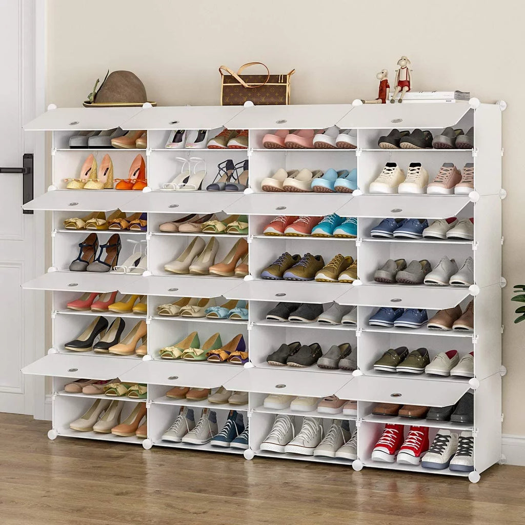 32-Cube 64-Pair 8-Tier White Shoe Storage Cabinet T23476