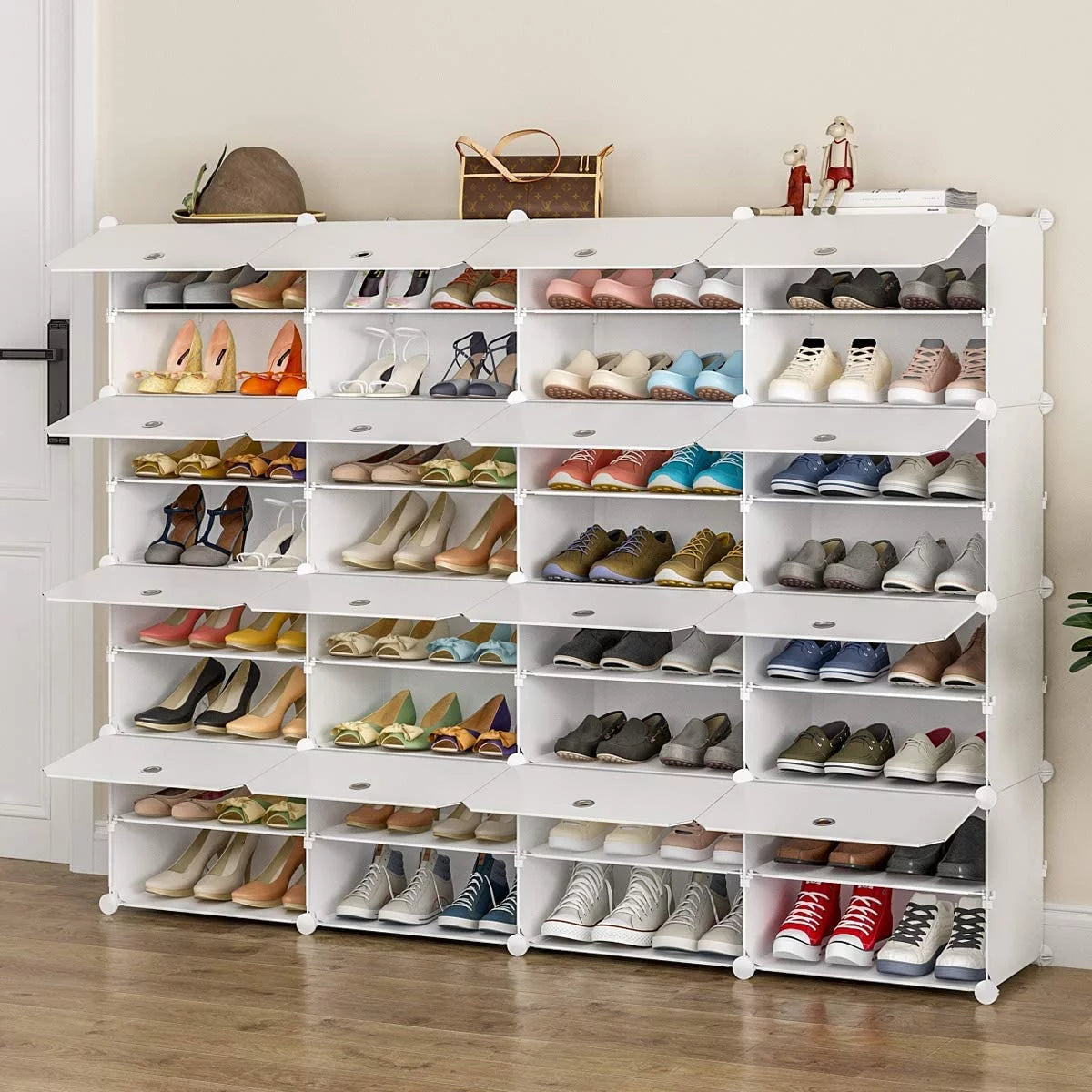 32-Cube 64-Pair 8-Tier White Shoe Storage Cabinet T23476