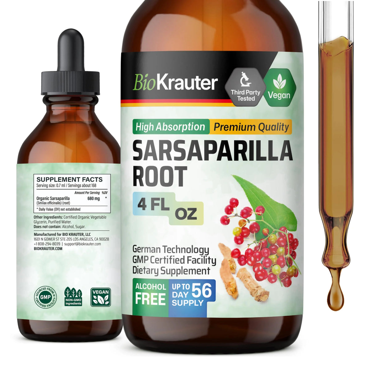 Organic Sarsaparilla Root Liquid Extract Supplement 4 Fl.Oz. W31430