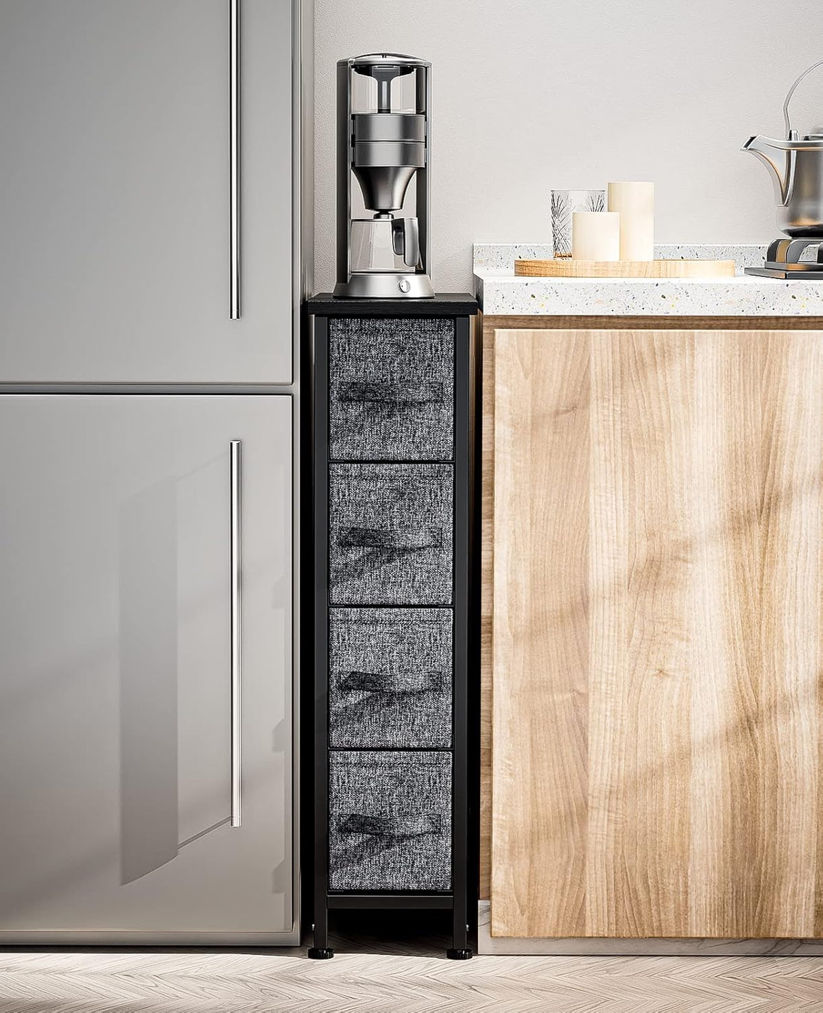 Black Fabric Dresser with 4 Drawer T178751