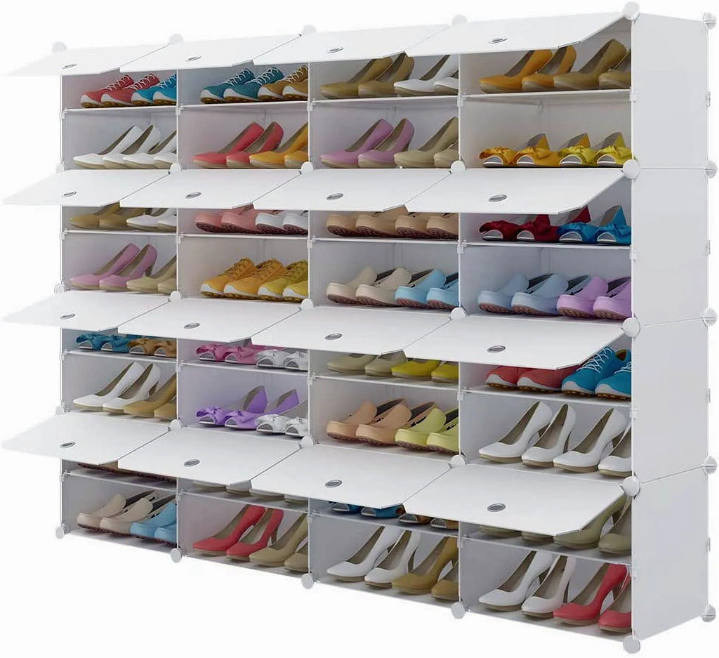 32-Cube 64-Pair 8-Tier White Shoe Storage Cabinet T23476