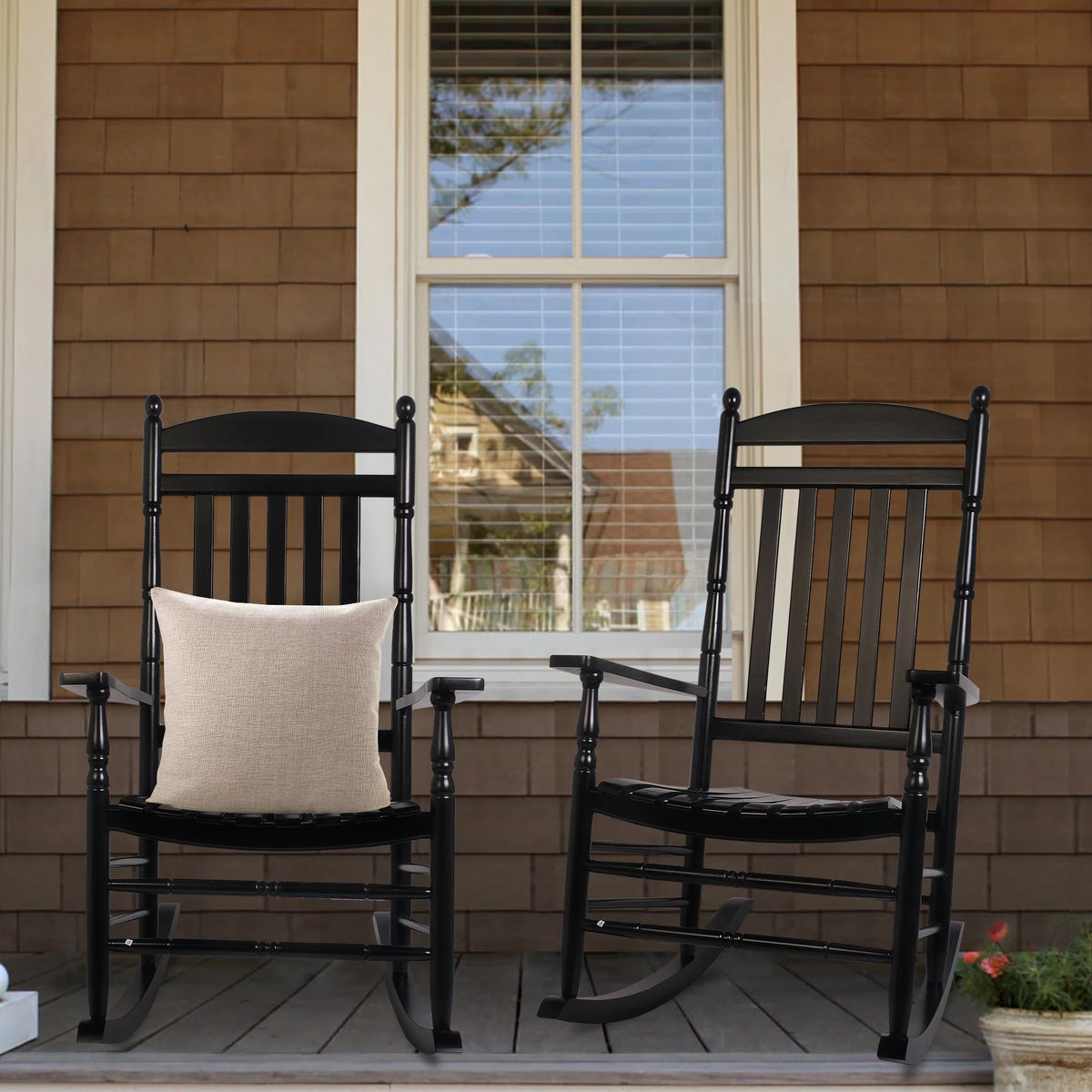 Set of 2 Oversized Black Wood Outdoor Rocking Chairs N35953