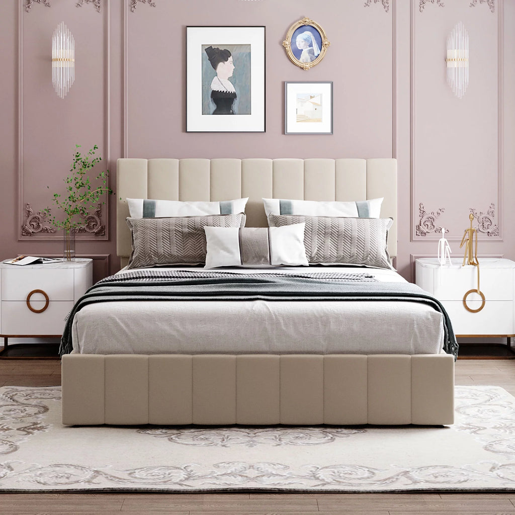 Upholstered Platform Bed Frame with Hydraulic Storage M247