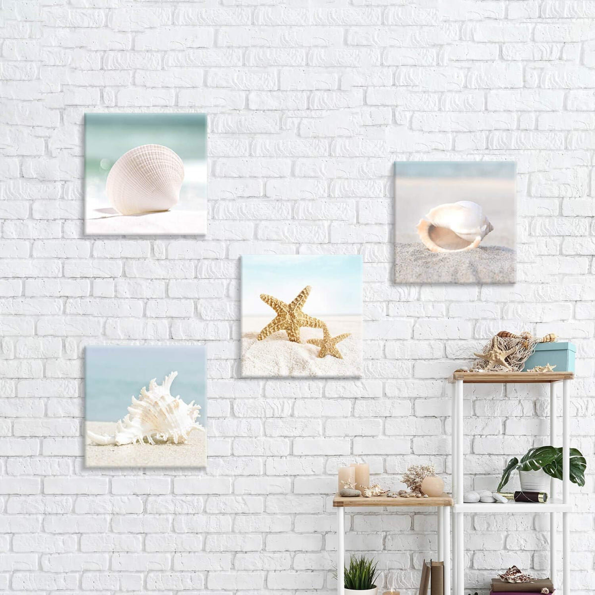 Starfish & Seashells Canvas Wall Art, 4 Pcs, Multi-Sized E231686