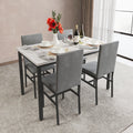 5-Piece White Marble Top Dining Table and 4 Gray Velvet Chairs A2125