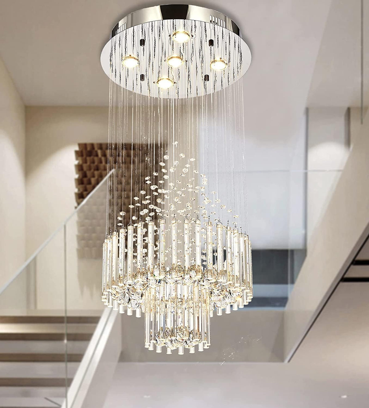 Crystal Raindrop 5-Lights Flush Mount Chandelier O74815