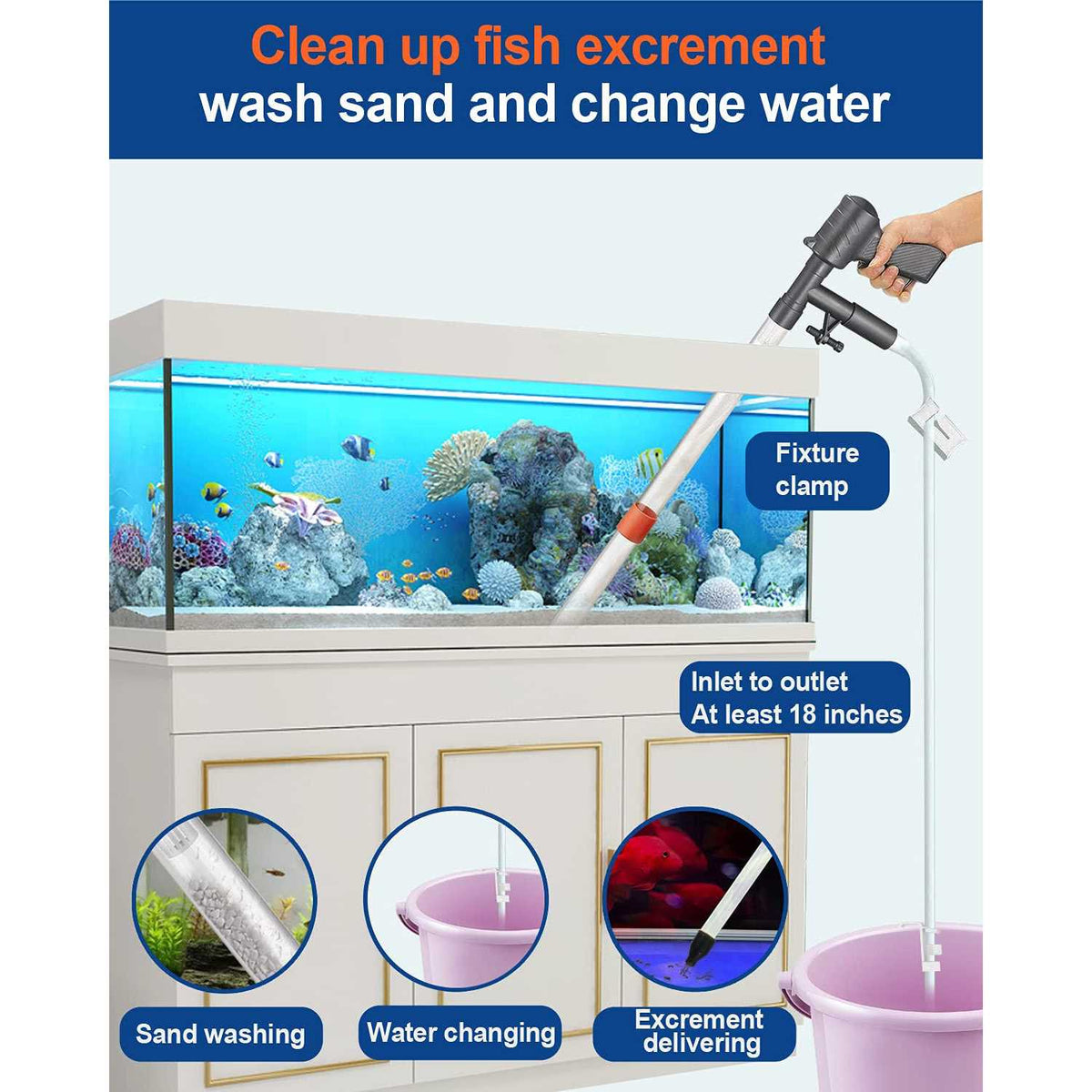 Aquarium Gravel Cleaner Vacuum with Thermometers Fish Net Kit S5285