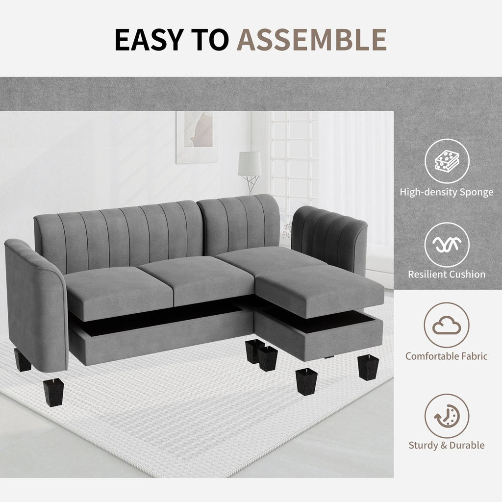 Black L Shaped Linen Fabric Sectional Sofa N8312