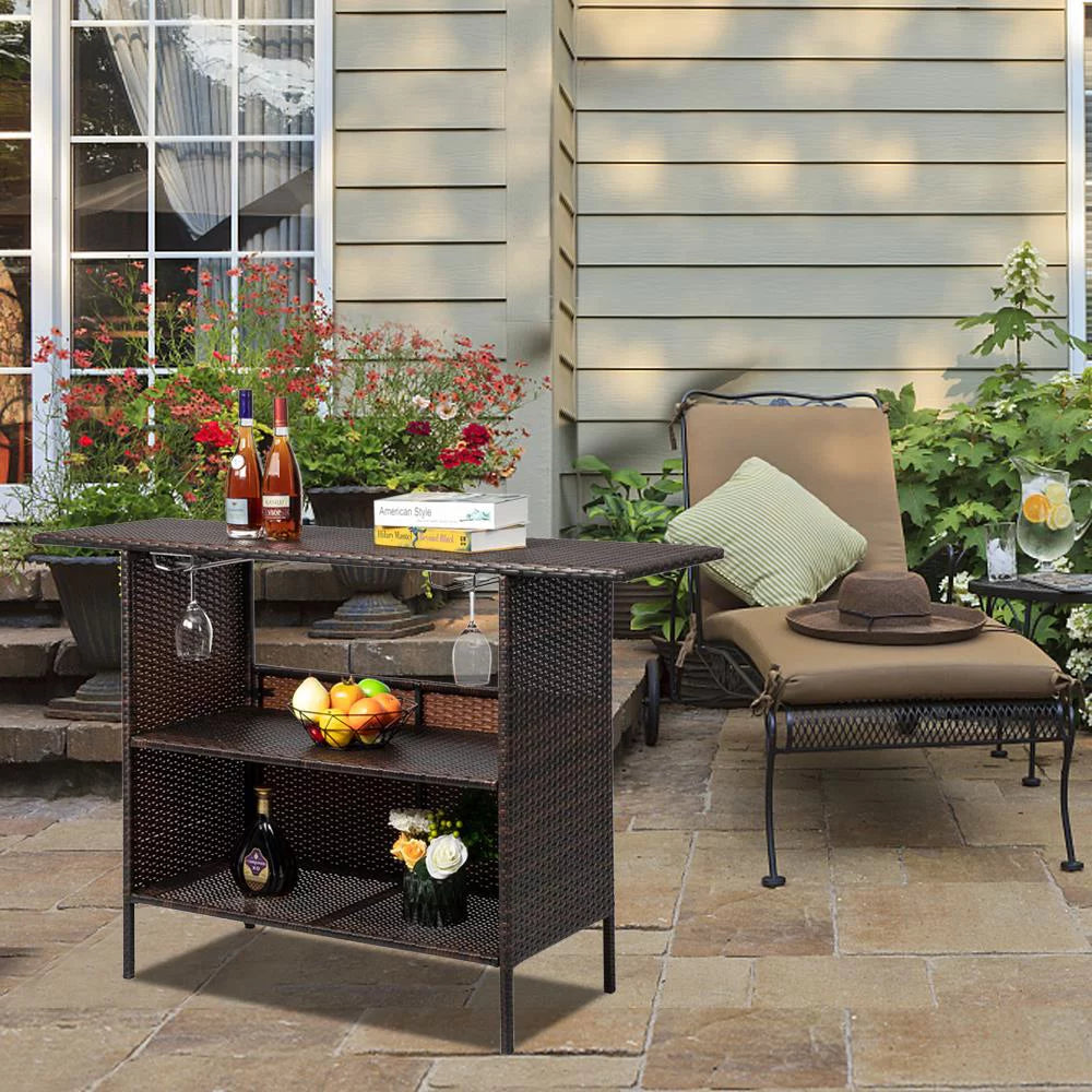 Rattan Wicker Bistro Table with Storage Space Y3926