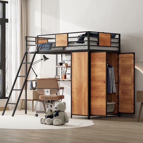 Black Twin Loft Bed with Desk and Storage G177899