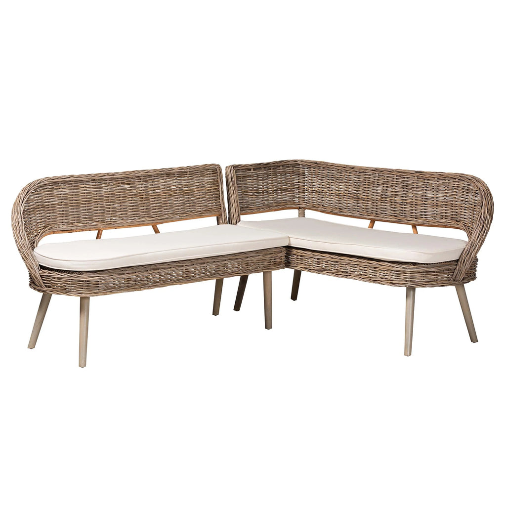 Greywashed Rattan Dining Nook Banquette Set H1292