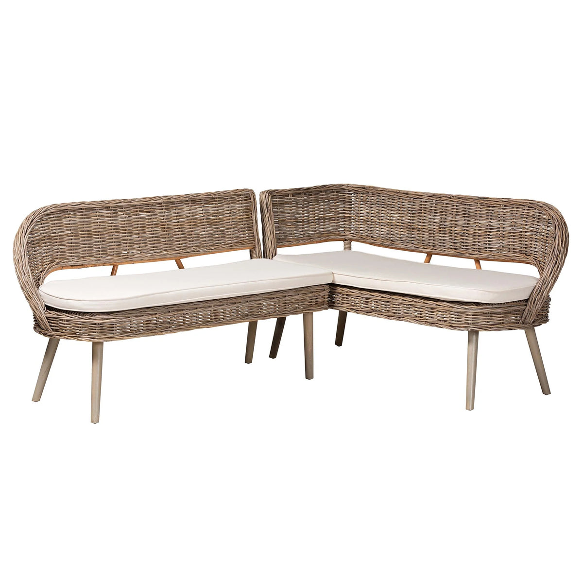 Greywashed Rattan Dining Nook Banquette Set H1292