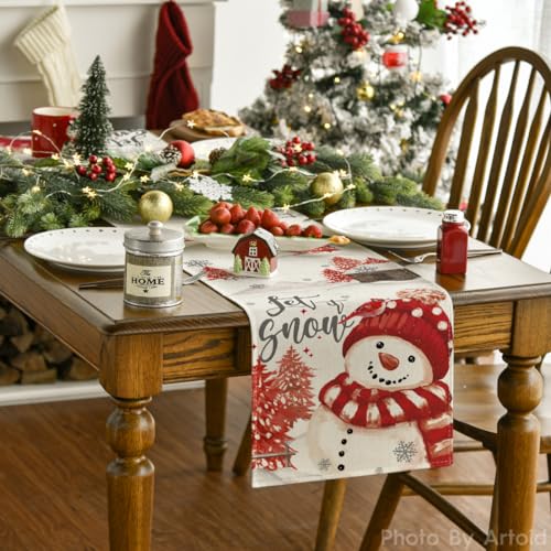 Blue Snowman Christmas Table Runner 13x72 Inch J198804
