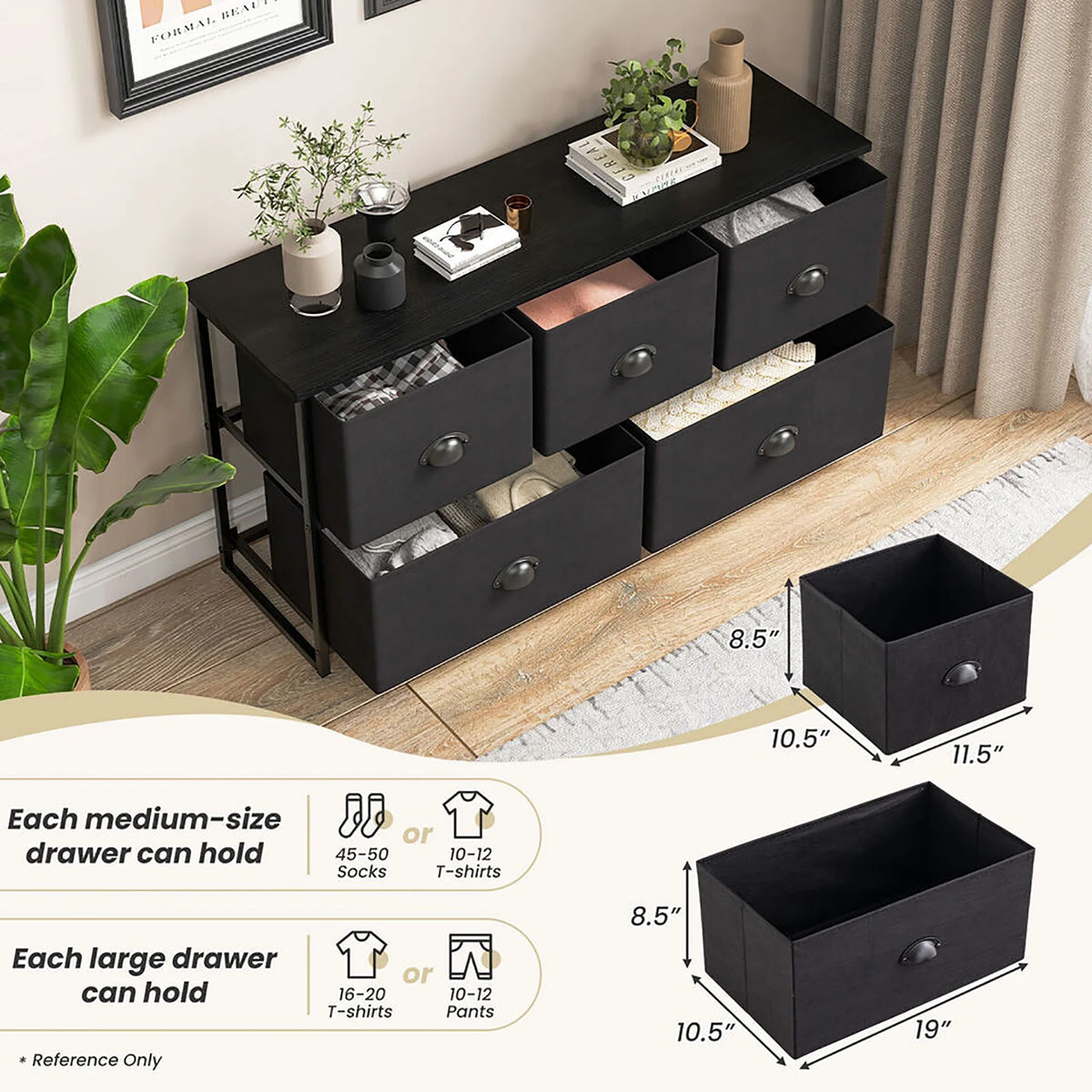 5 Drawer Dresser with Fabric Bins L75097