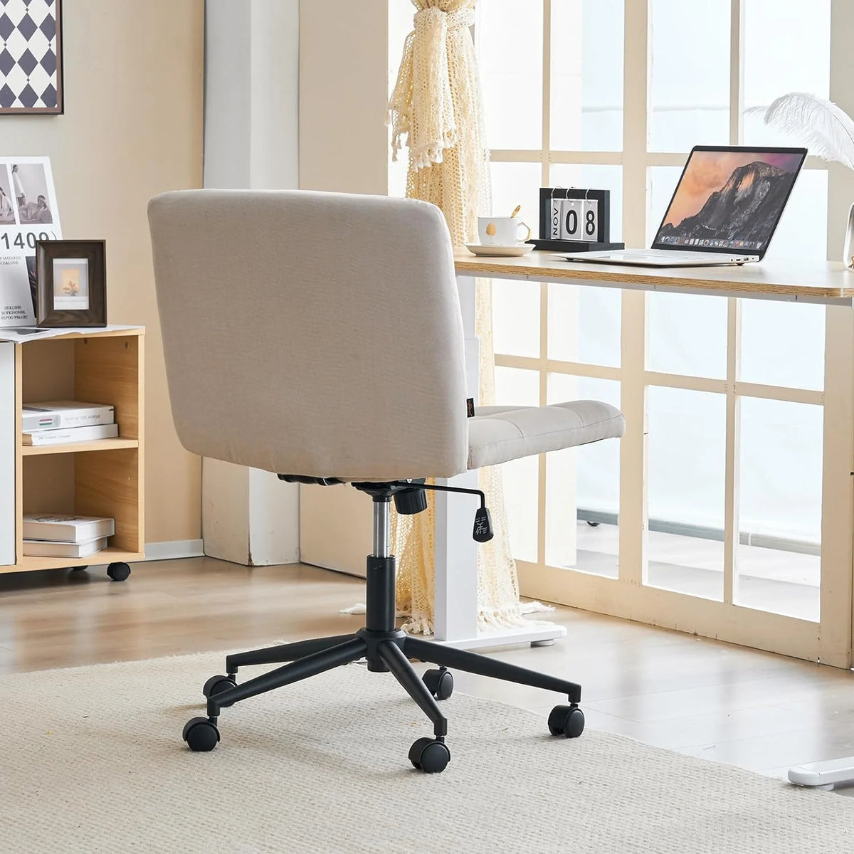 Beige Wide Armless Desk Chair with Wheels G2170