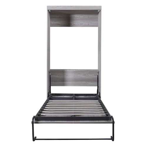 Full Size Murphy Bed with Storage Shelves and Drawers, Gray U639787