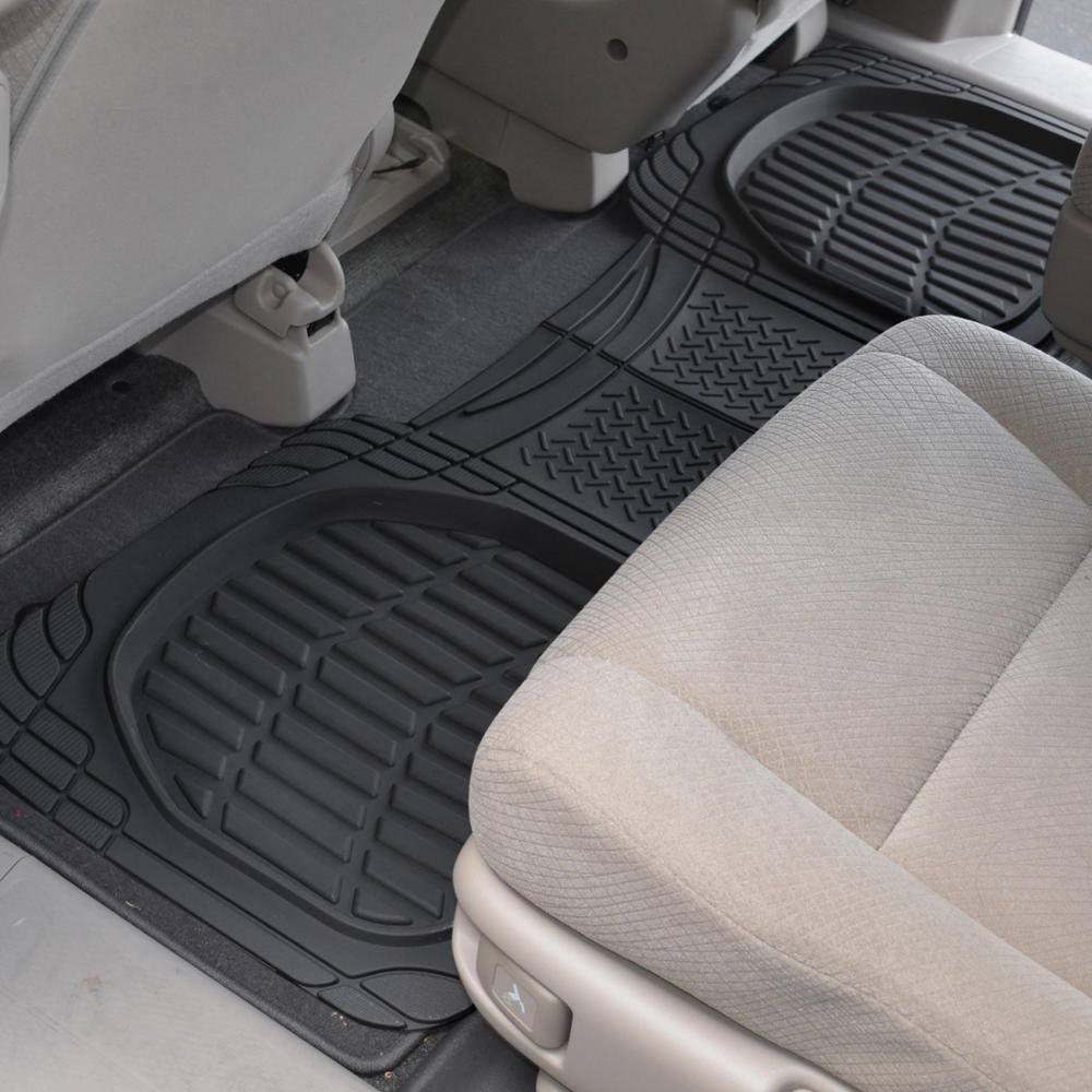 4pc Black Rubber Car Floor Mats Set with Cargo B82967