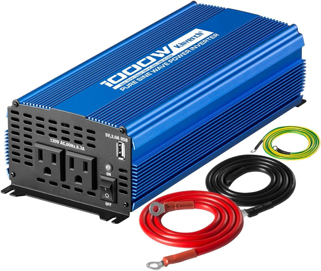 1500W Pure Sine Wave Power Inverter 12V DC to 110V AC Car Inverter with Bluetooth 2AC Outlets USB Port T9121