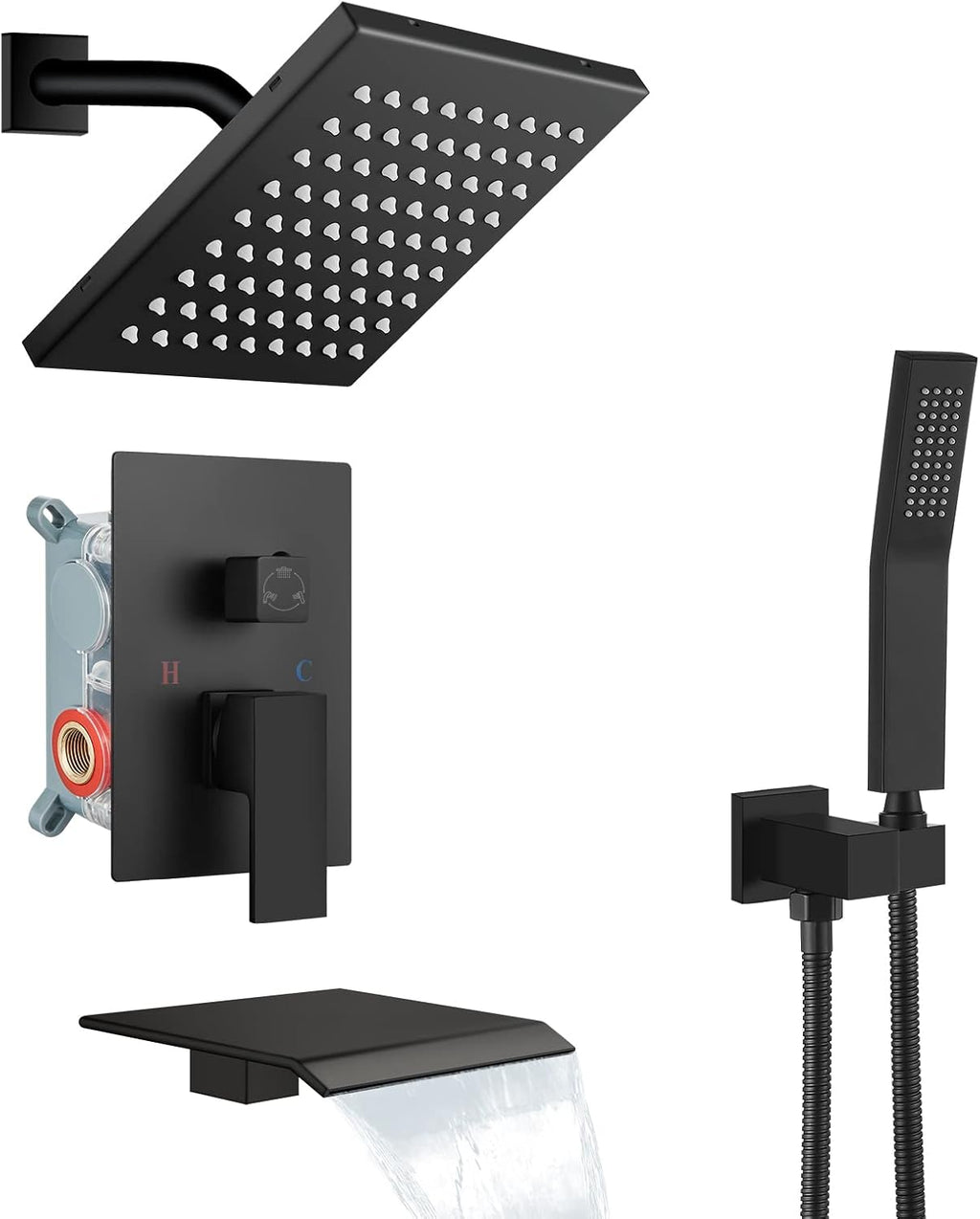 Polish Chrome Rainfall Shower System with Tub Spout and Handheld Sprayer W650