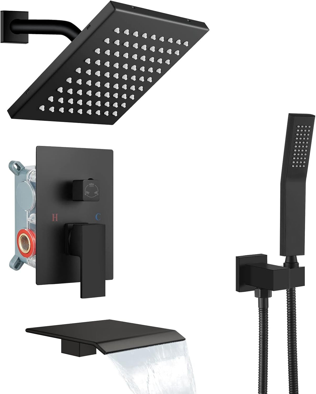 Polish Chrome Rainfall Shower System with Tub Spout and Handheld Sprayer W650