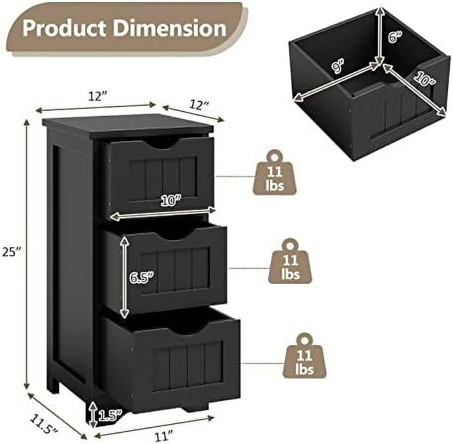 Black 3 Drawer Wooden Bathroom Cabinet K7135