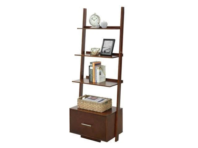Espresso Finish Ladder Bookcase with File Drawer Y675929