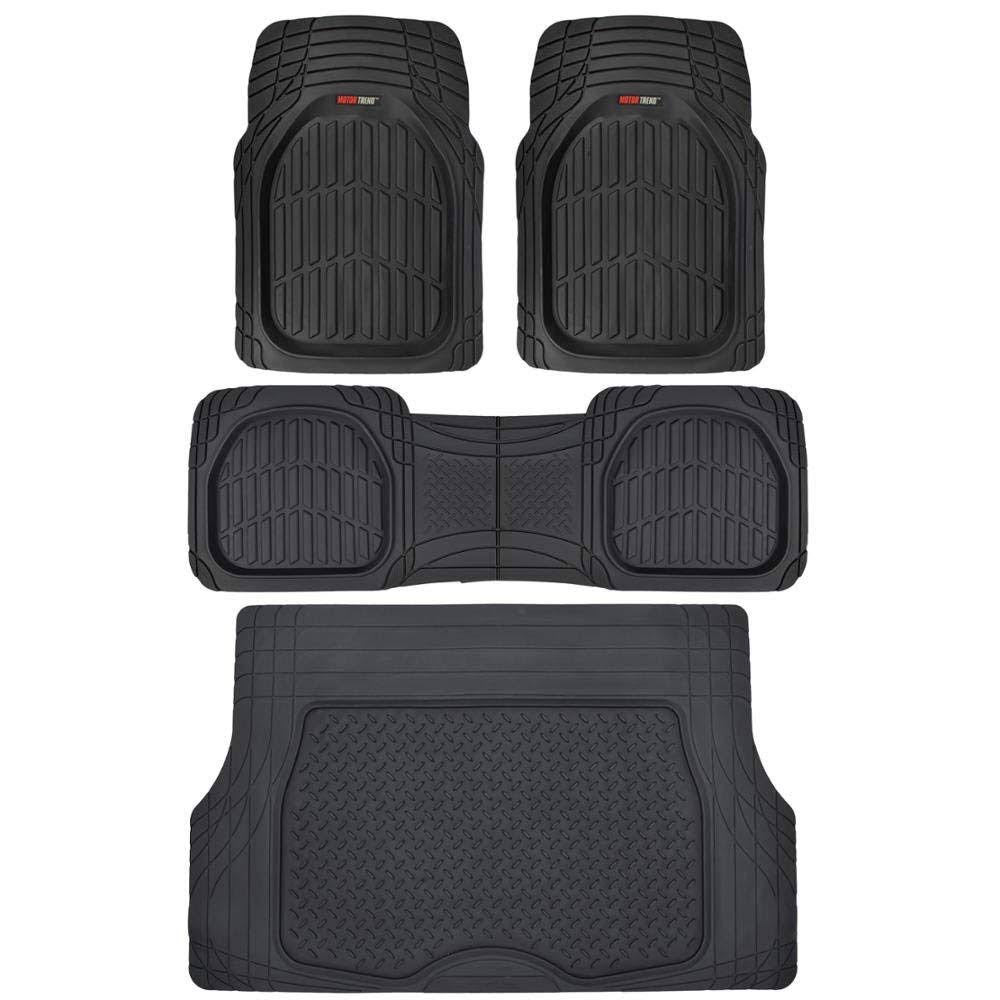 4pc Black Rubber Car Floor Mats Set with Cargo B82967