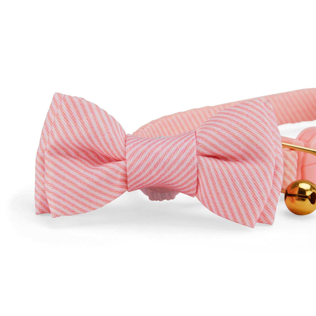 Blue Seersucker Breakaway Bowtie Kitten Collar I946