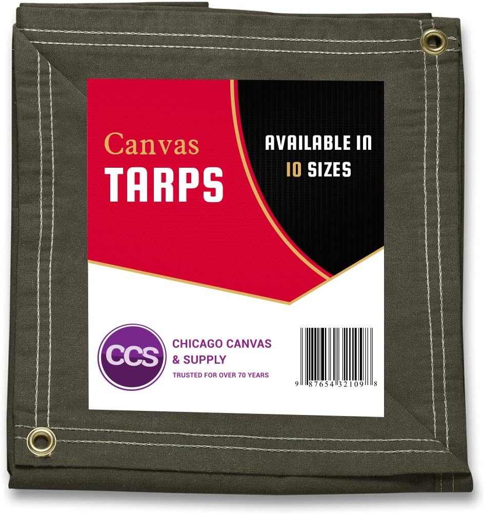 Olive Drab 10 by 12 Feet Waterproof Canvas Tarp with Rustproof Grommets D7536