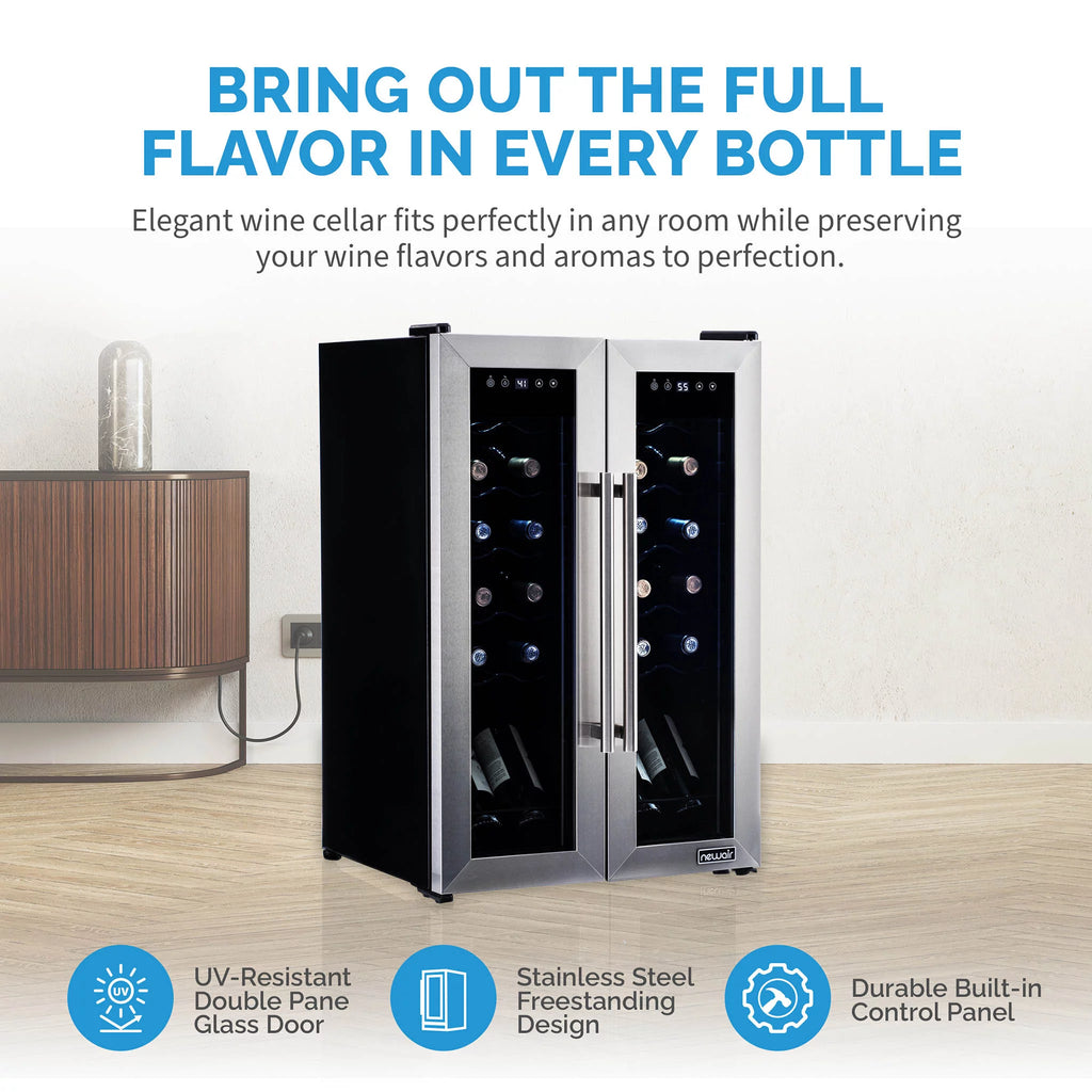 24 Bottle Dual Temperature Zone Wine Cooler Refrigerator Q813