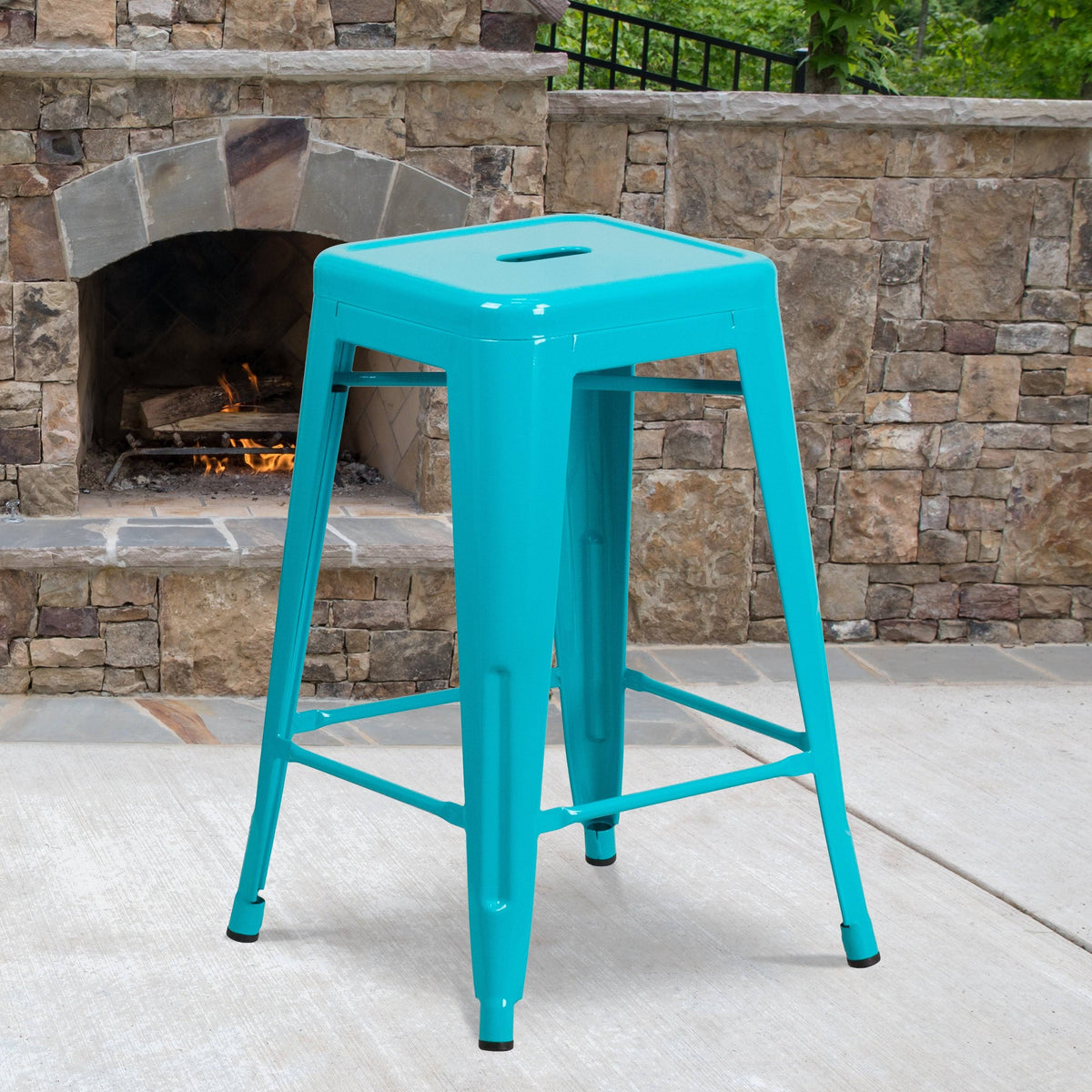 Backless Metal Counter Height Square Stool Crystal Teal-Blue Y8535