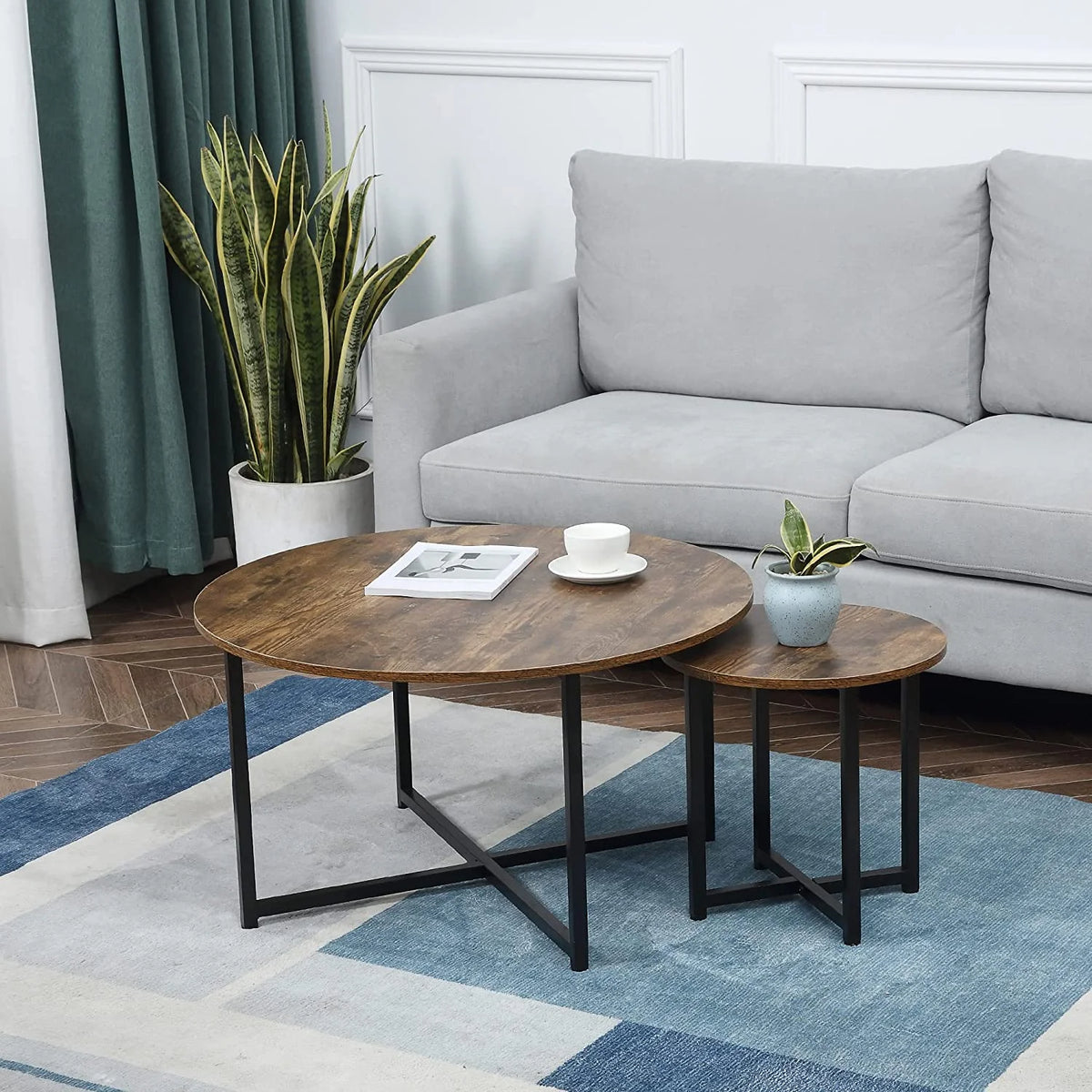 Set of 2 Round Coffee Table with Metal Frame X922015