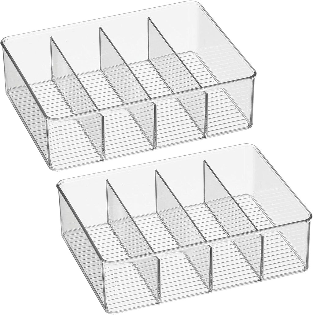Clear Plastic 4 Divided Sections Storage Bin Box 2 Pack V917836