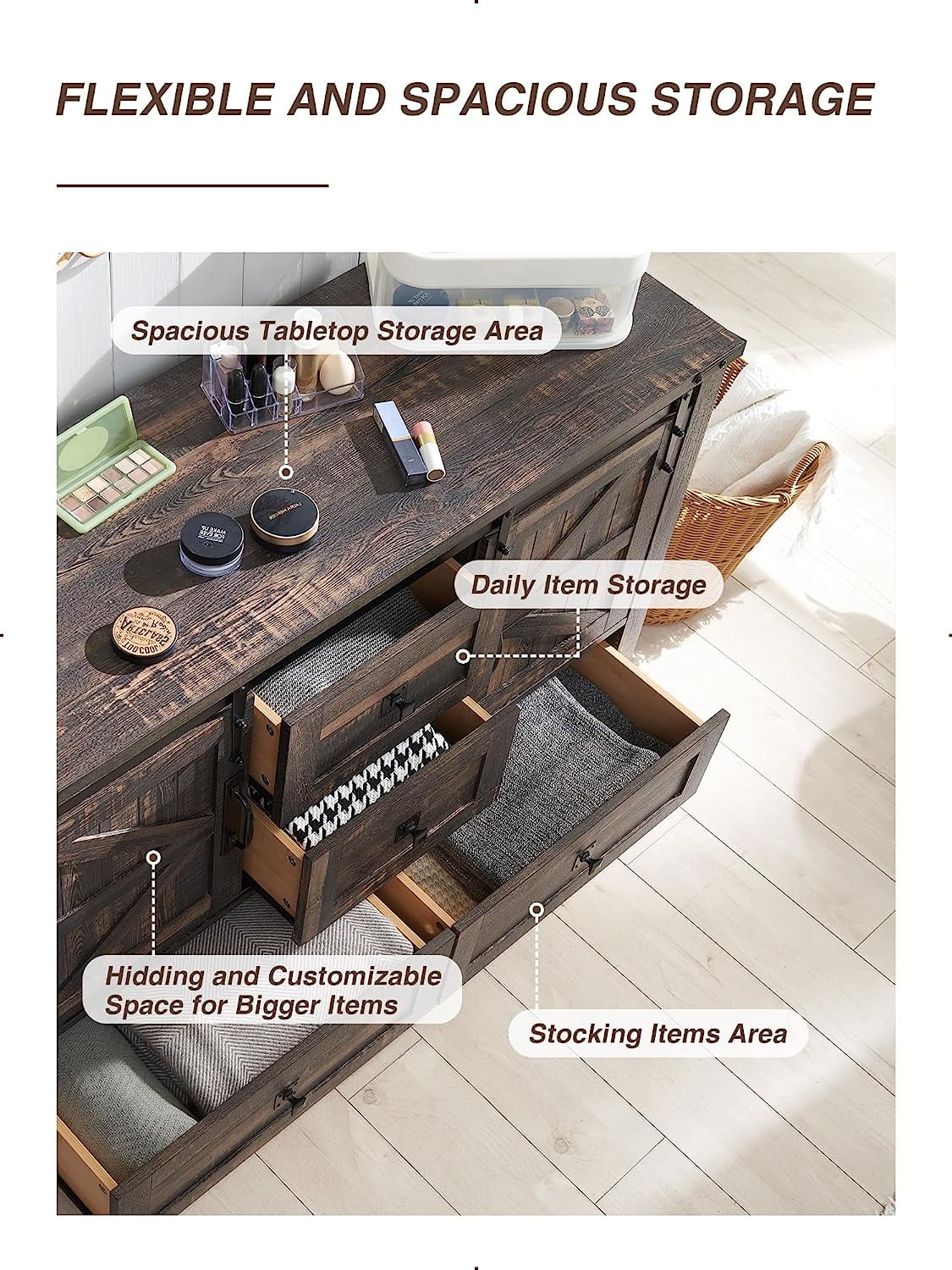 White 4 Drawer Dresser with Barn Door T157040