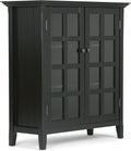 Distressed Grey Solid Wood Storage Cabinet with 2 Tempered Glass Doors and 4 Adjustable Shelves B265242