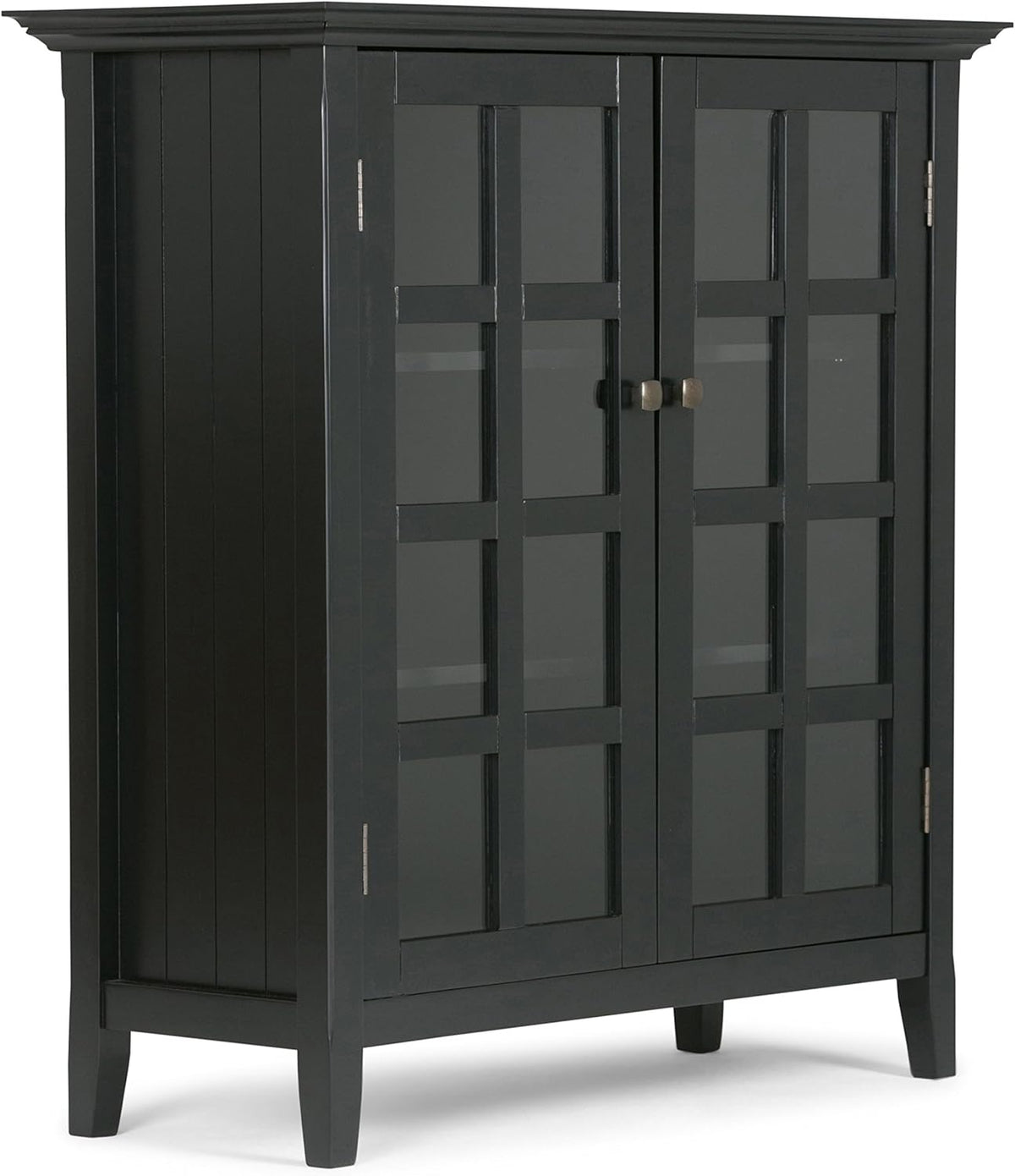 Distressed Grey Solid Wood Storage Cabinet with 2 Tempered Glass Doors and 4 Adjustable Shelves B265242