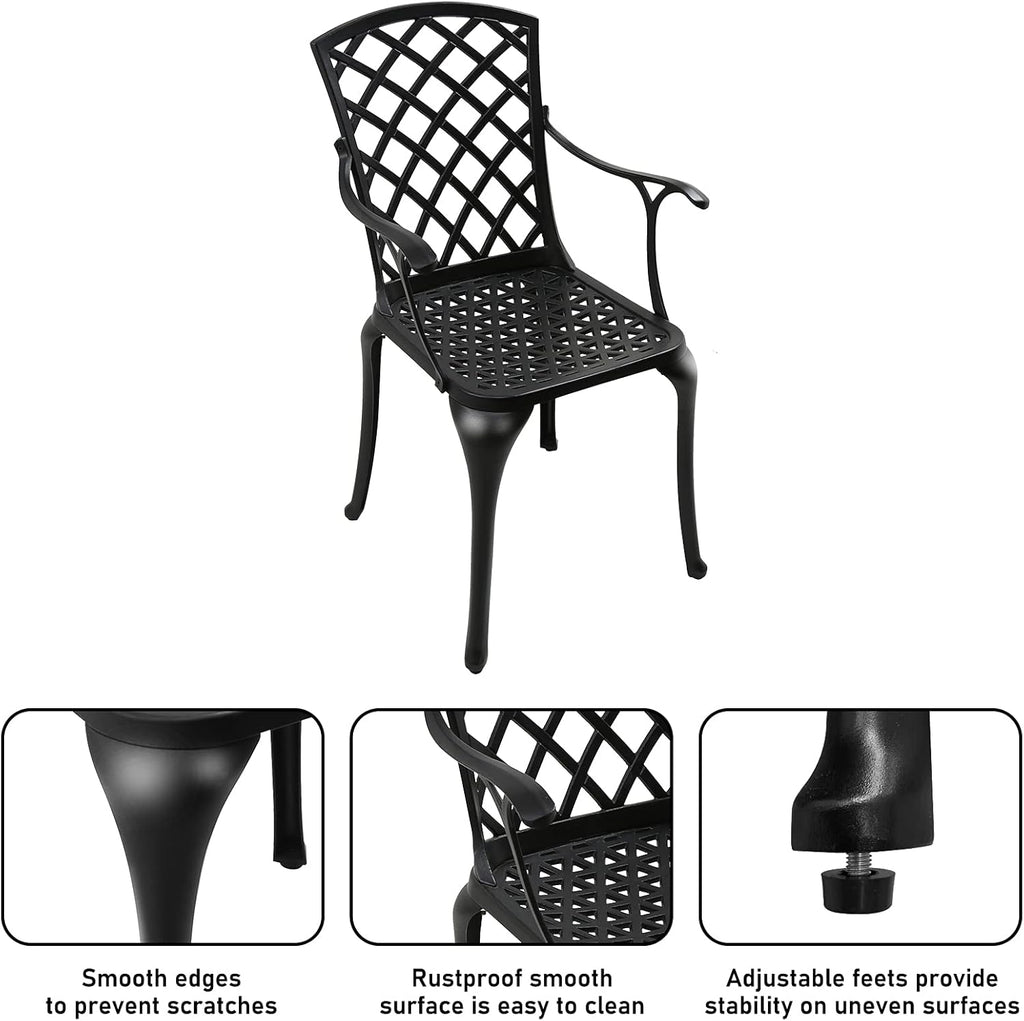 Black Cast Aluminum Outdoor Dining Arm Chairs, Set of 4 Y3555