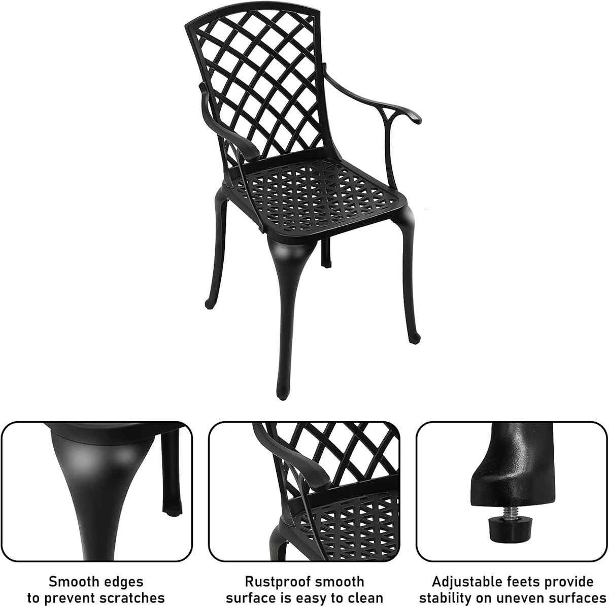 Black Cast Aluminum Outdoor Dining Arm Chairs, Set of 4 Y3555